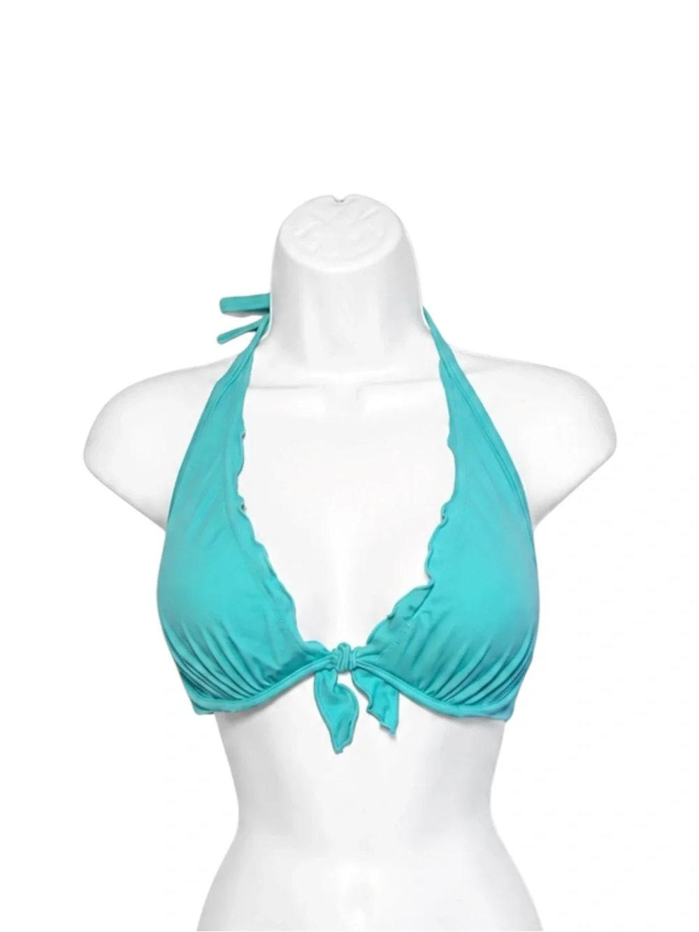 Victoria’s Secret 34D Turquoise Push Up Halter Bikini Top Ruffle Aqua Swim